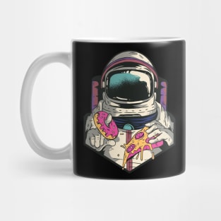 Astronaut in space with pizza and donut Mug